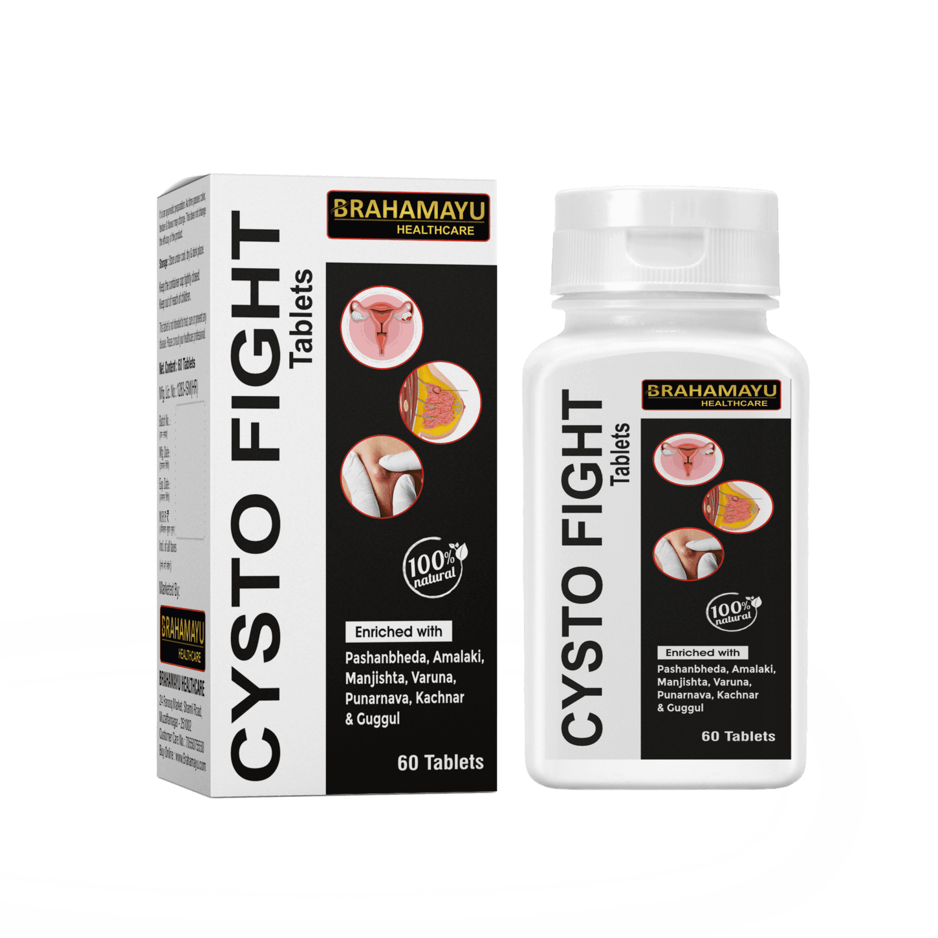 Brahamayu Cysto Fight Tablets with Pashanbheda, Varuna, Punarnava, Kachnar and Guggul for urinary wellness
