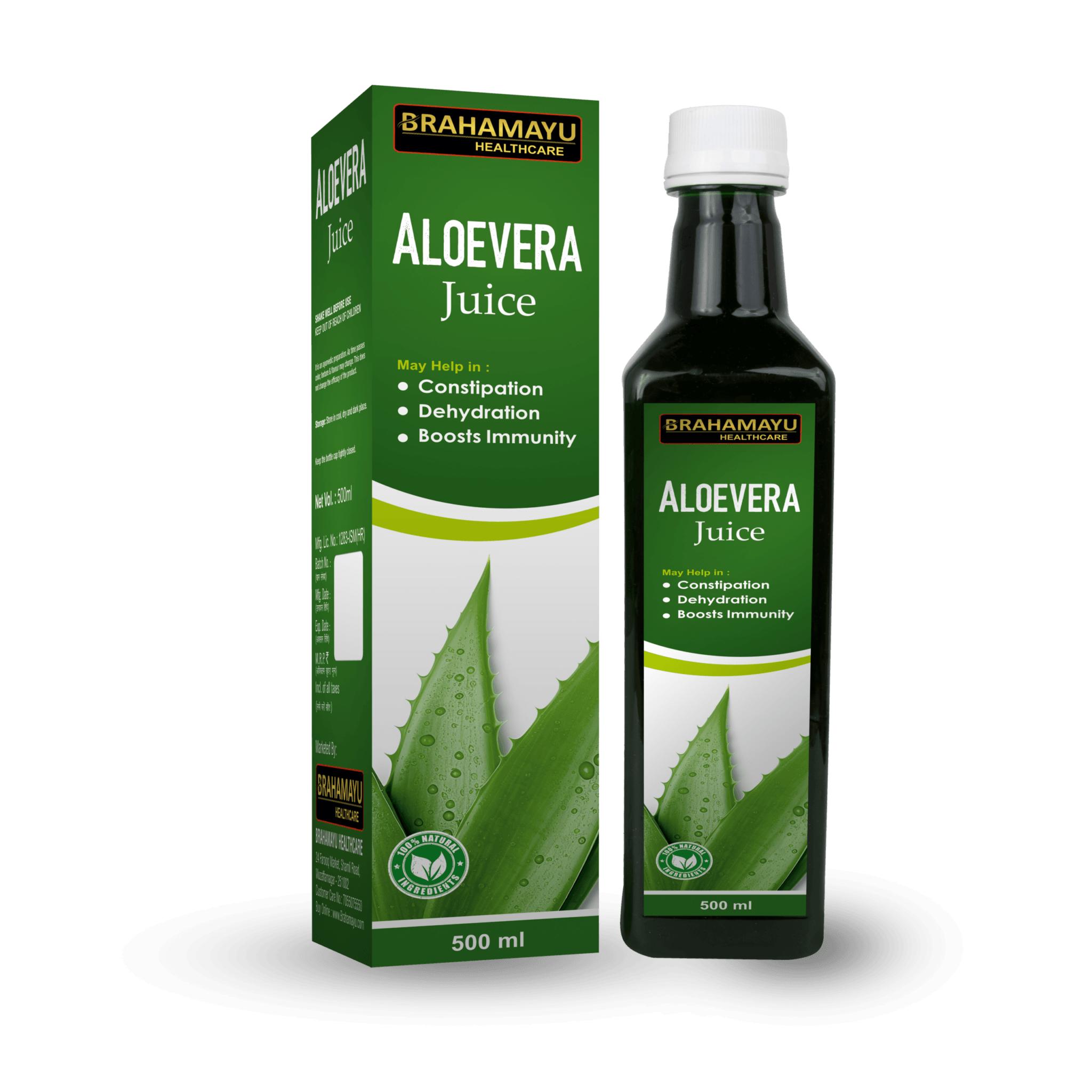 Brahamayu Aloe Vera Juice 500ml natural herbal drink for digestive comfort, hydration and daily wellness